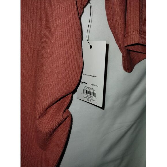 NWT Nine West Women's Mauve Rib Ruched Elbow Sleeve Top Size Small - Picture 3 of 8